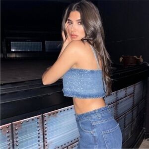 ZARA BLOGGERS FAVORITE RHINESTONE DENIM TOP